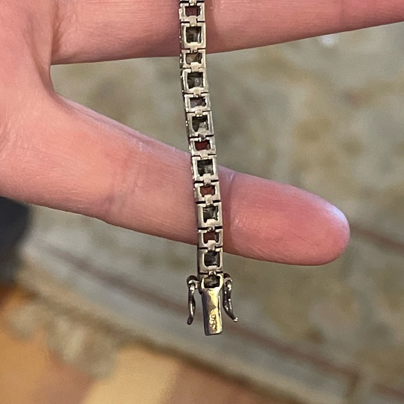 Vintage Multi Gemstone Sterling silver 925 Box chain tennis bracelet DBJ - Picture 9 of 12